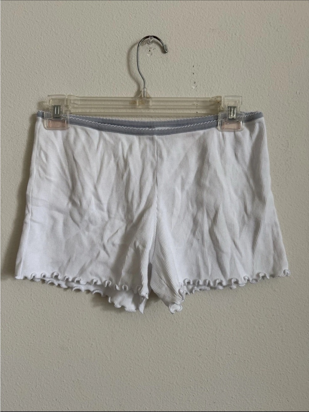 Brandy Melville White Ribbed Cotton Sleep Pajama Shorts Lettuce Hem S